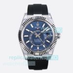 Swiss Replica ES Factory Rolex Sky-Dweller World Timer Blue Dial Oysterflex Watch 
